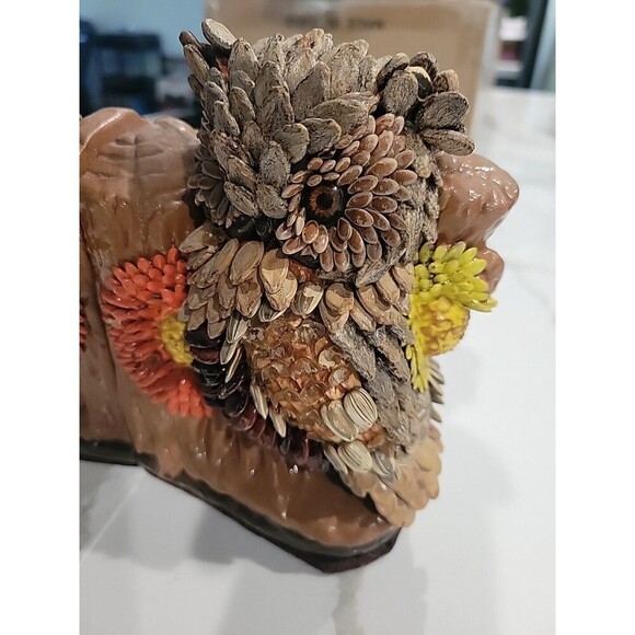 Set of 1970's Owl Book ends Ceramic + Seeds AS IS - Picture 3 of 7